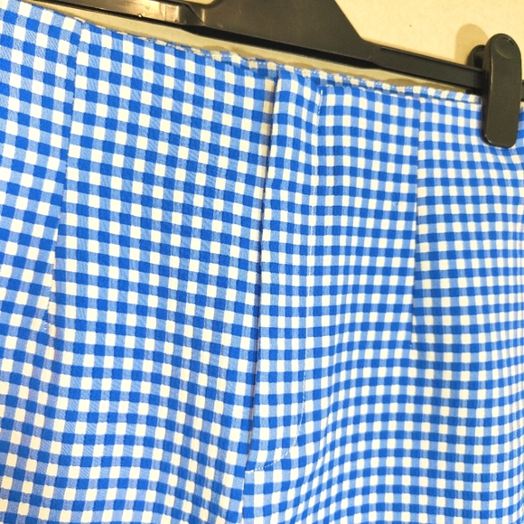 Zara Blue & White High Waisted Cropped Gingham Check Trousers Size Medium UK 10 - Picture 4 of 8